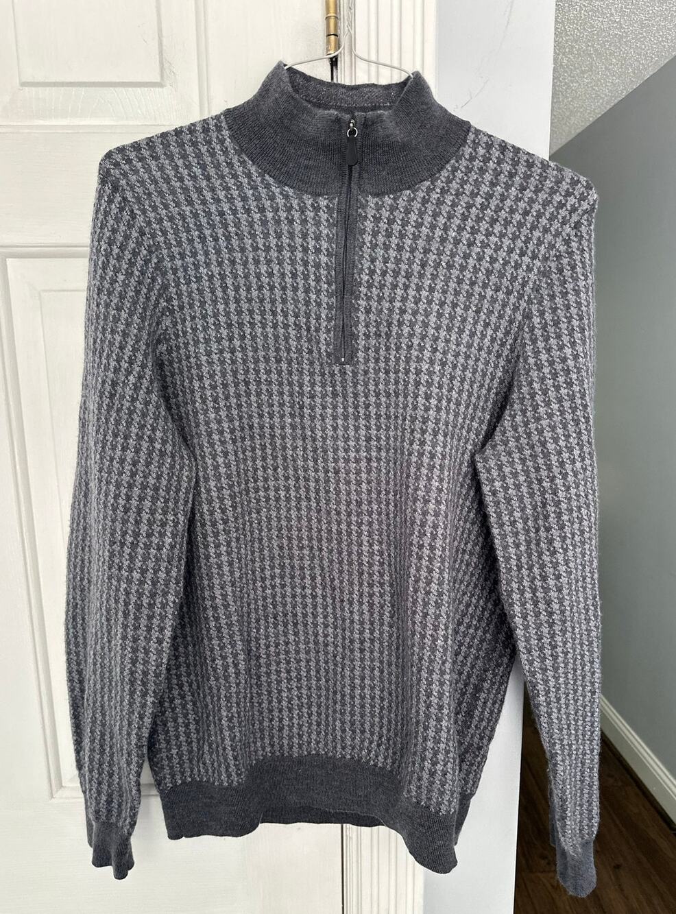 EUC Jos. A Bank Merino Sz 2XLT Merino Wool Blend Houndstooth 1/4 Zip Sweater